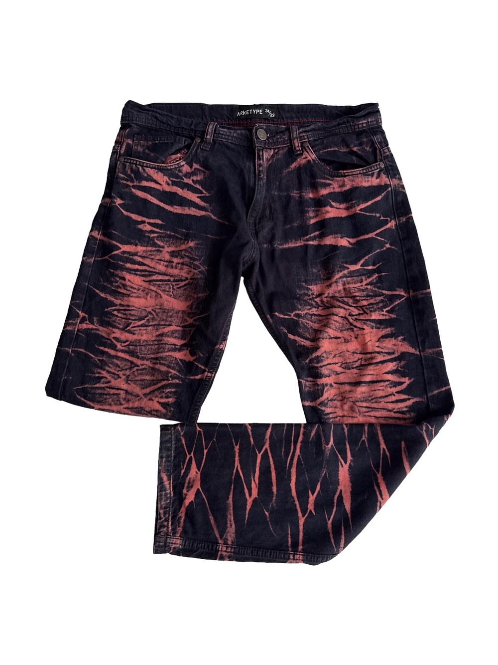ARKETYPE Men’s Streetwear Dark Denim Orange Bleach Distressing Jeans Size 34/32